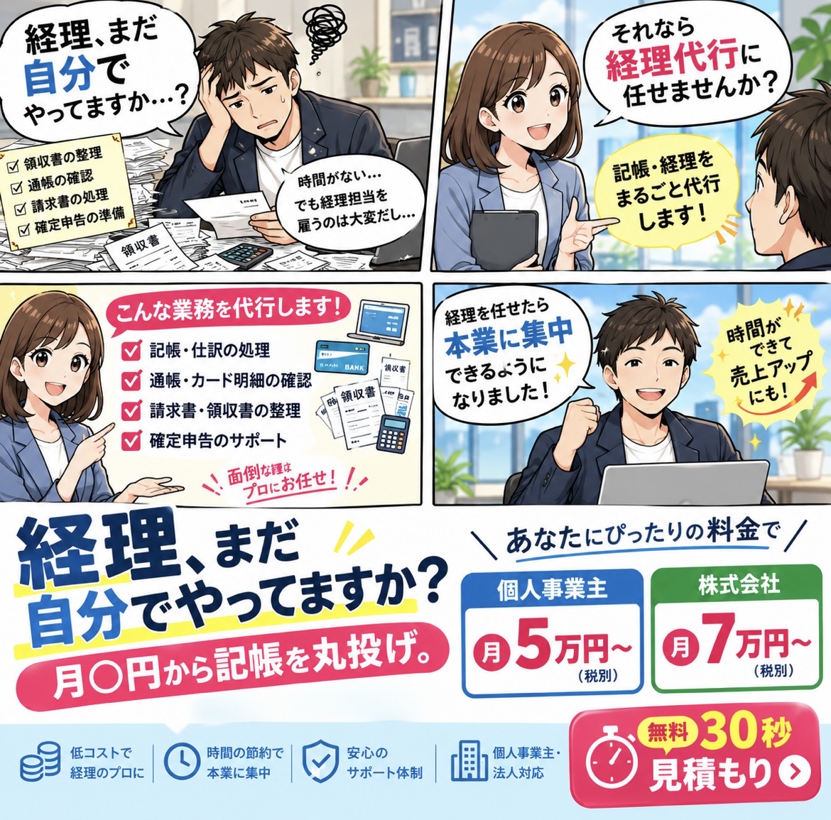 確定申告記帳代行直受WEBが個人事業主や中小企業向けに経理業務の効率化を支援する記帳代行サービスを提供