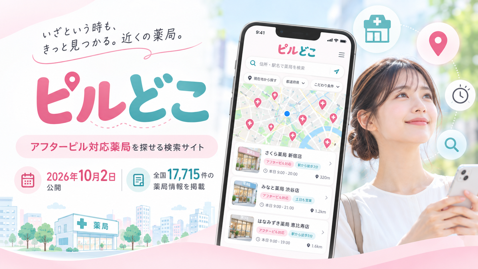 全国17,715件からアフターピル対応薬局を探せる「ピルどこ」を公開